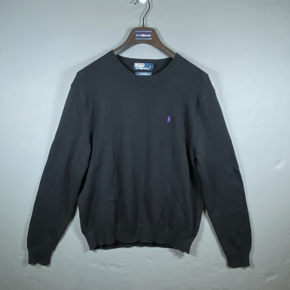 Vintage Men's Sweater Long Sleeve Polo by Ralph Lauren V Size XL Black
